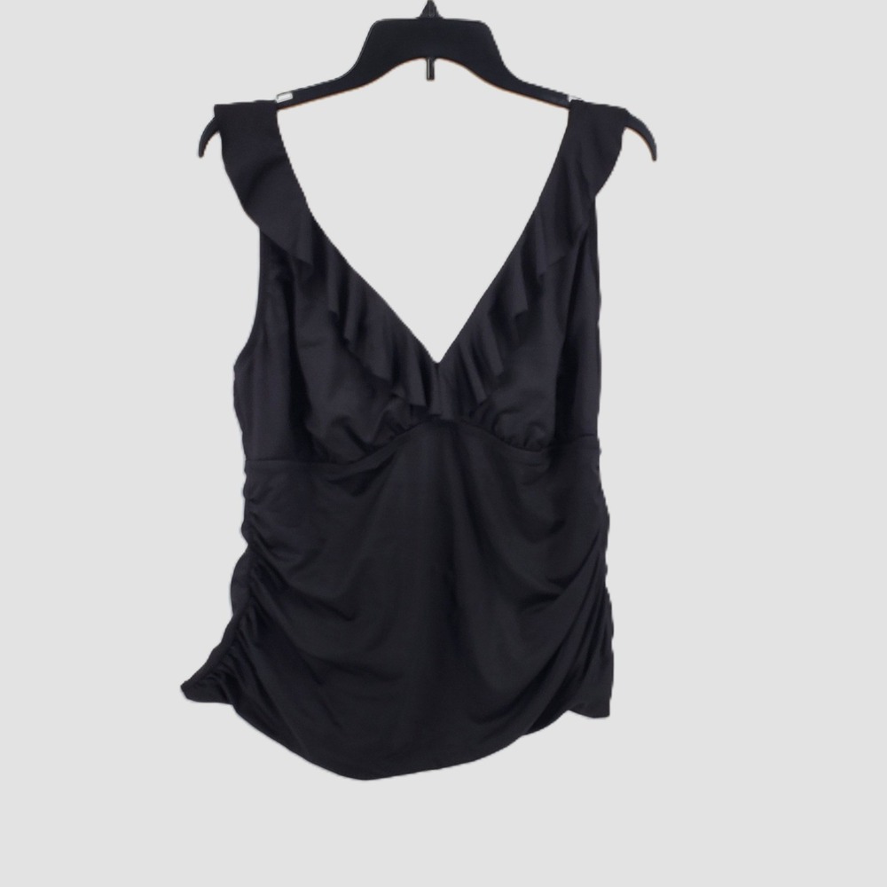 Sonnet‎ Shores Black Ruffle V-Neck Tankini Top Plus Size 20W Ruched Swimwear